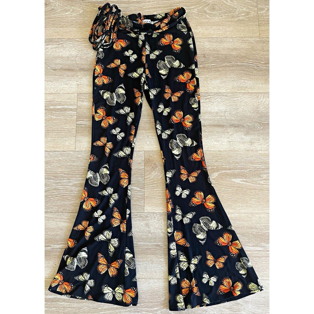 Popular 21 Women’s Butterfly Print Bell Bottom Flare Pants – Size Medium